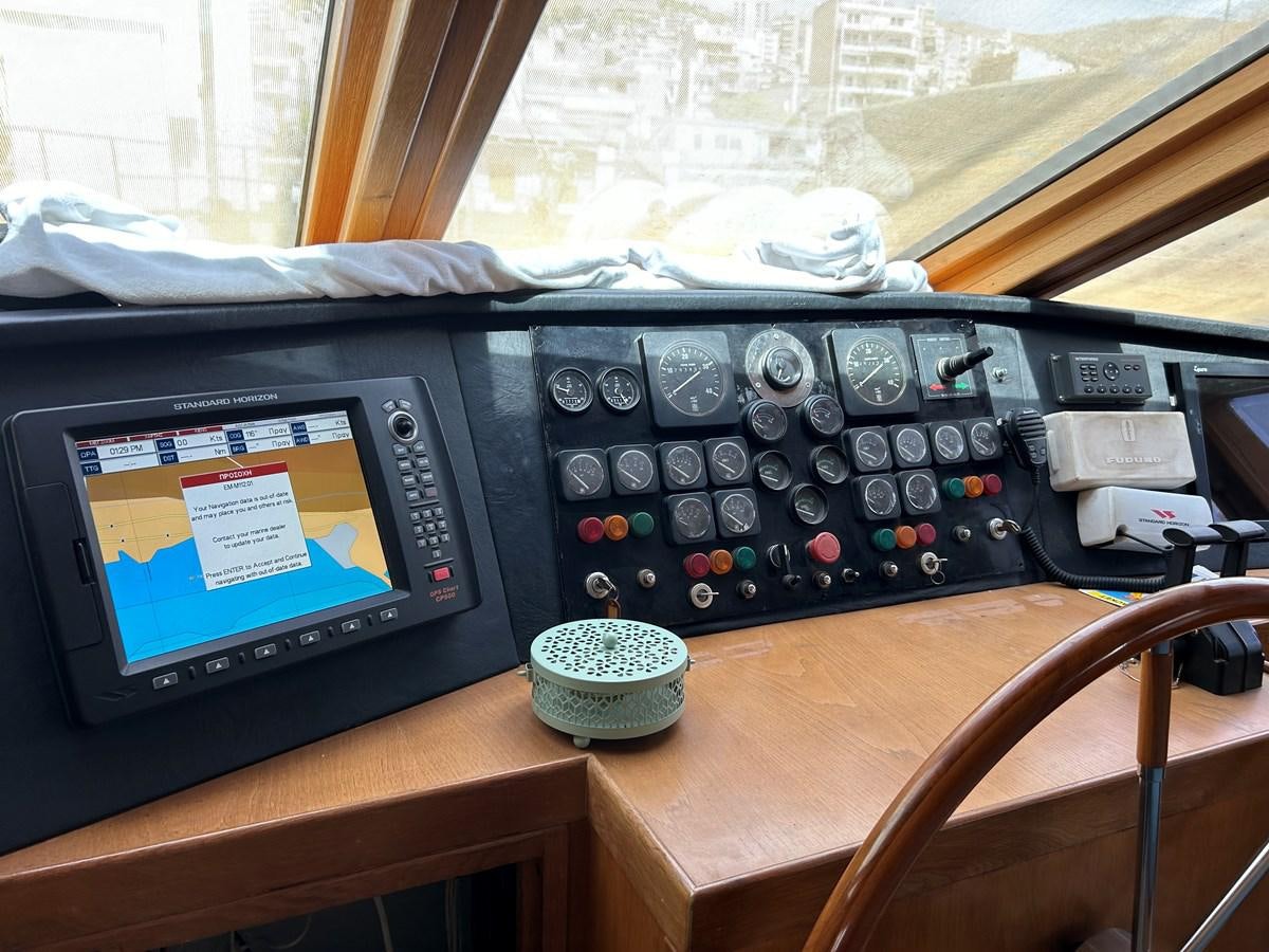 a control panel with a coin and a coin on it aboard MOTORSAILLOR Yacht for Sale