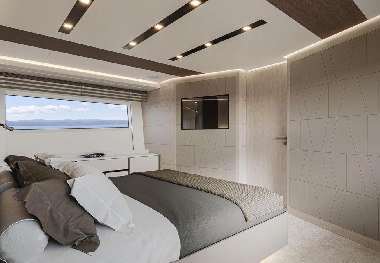 a room with two beds aboard AB80 Yacht for Sale
