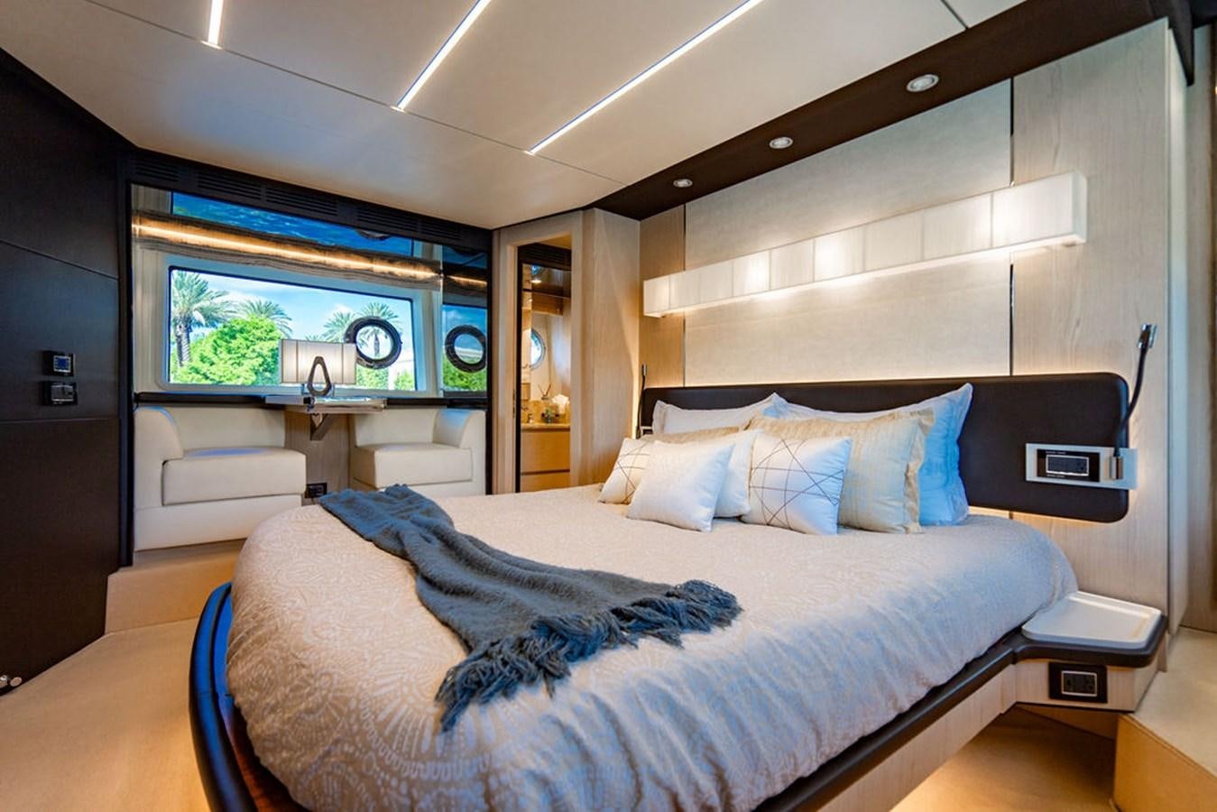 a bed in a room aboard THE PERFECT MERITAGE Yacht for Sale