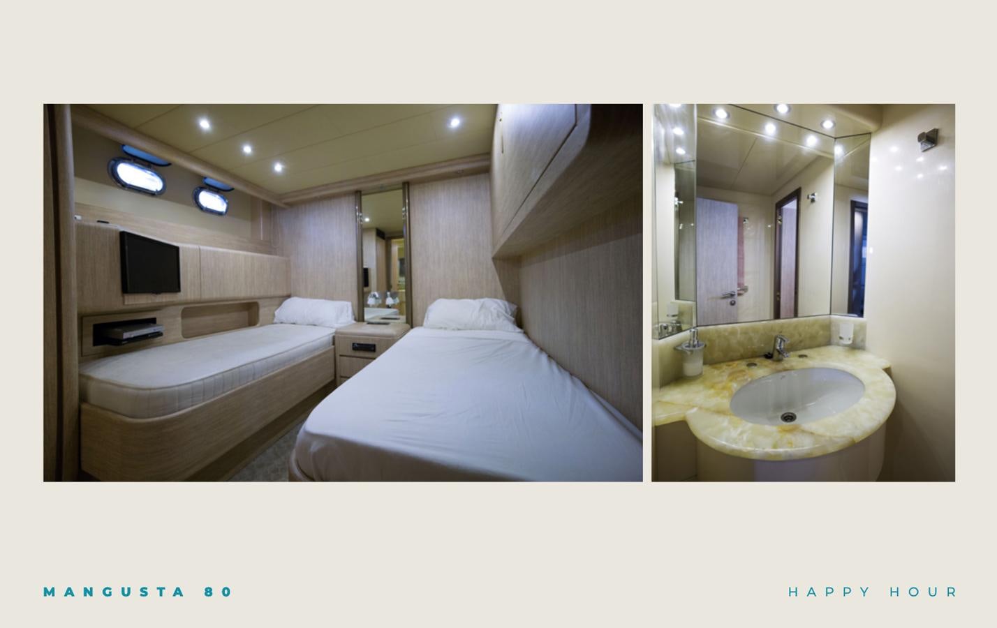 a bathroom with a bed and a sink aboard INFINITY Yacht for Sale