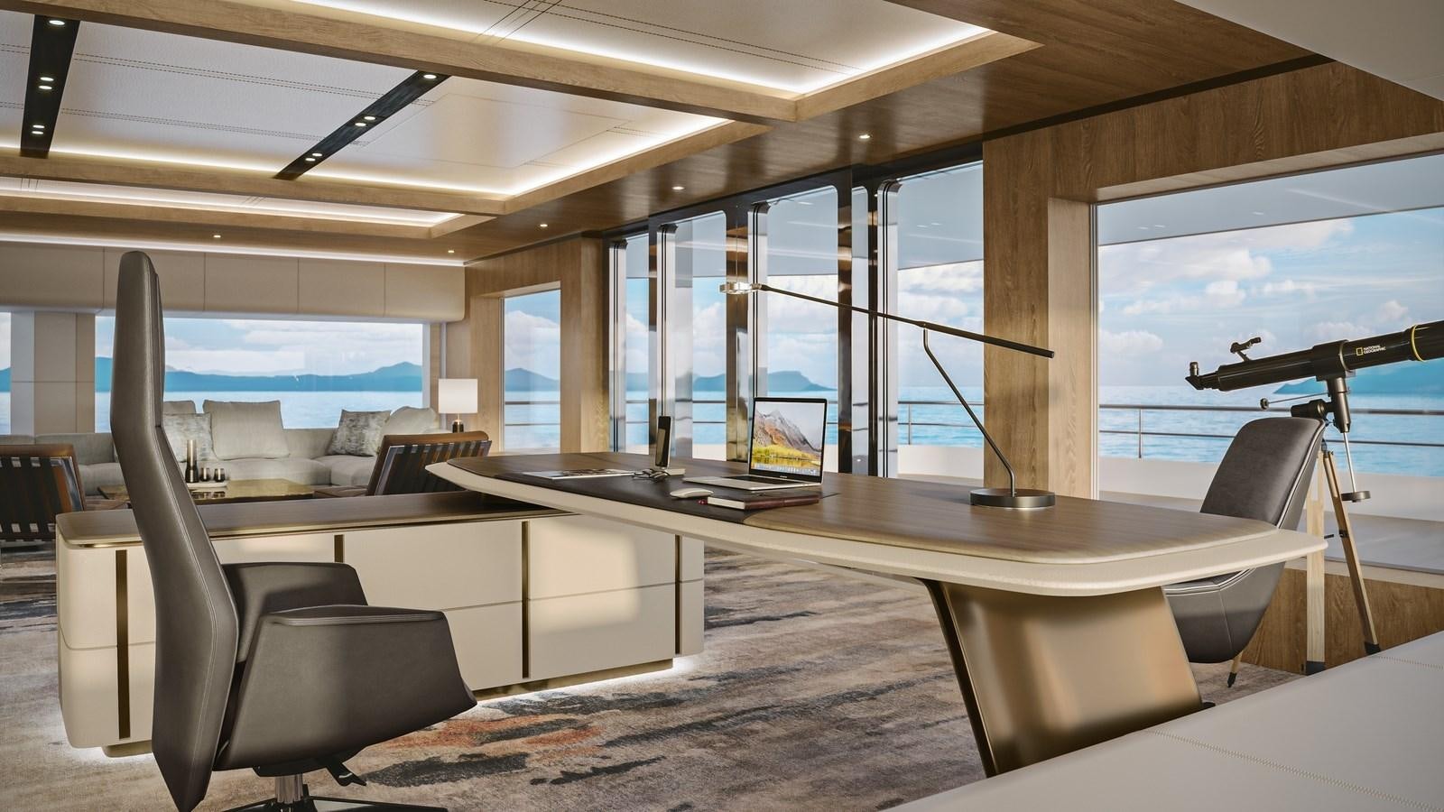 a room with a table and chairs aboard PROJECT RAPTOR Yacht for Sale