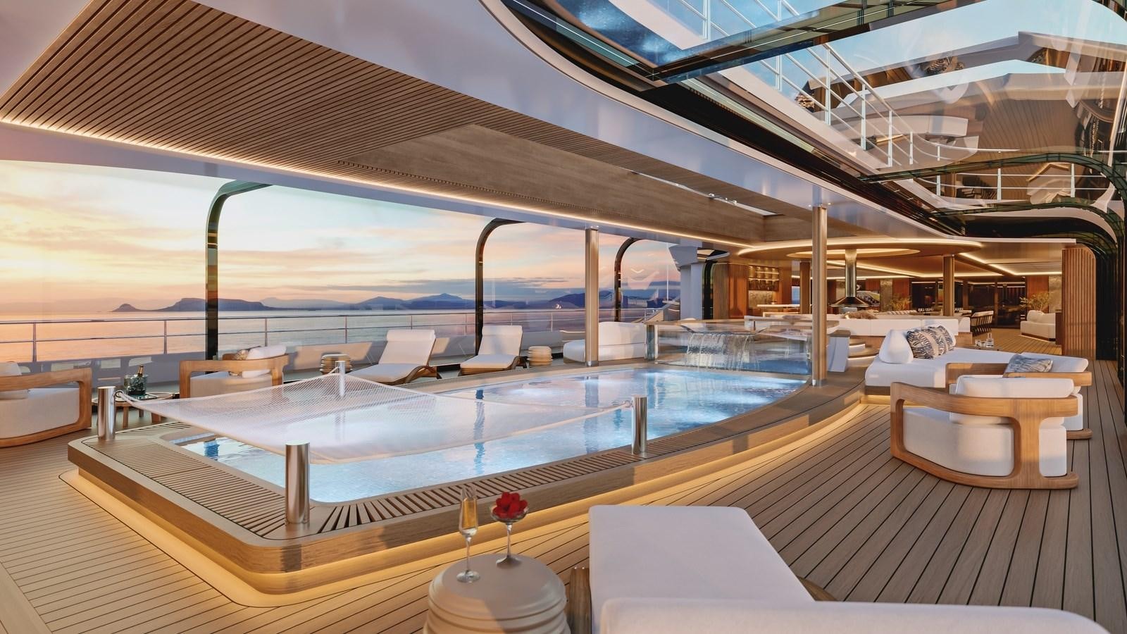 a large room with a large pool aboard PROJECT RAPTOR Yacht for Sale