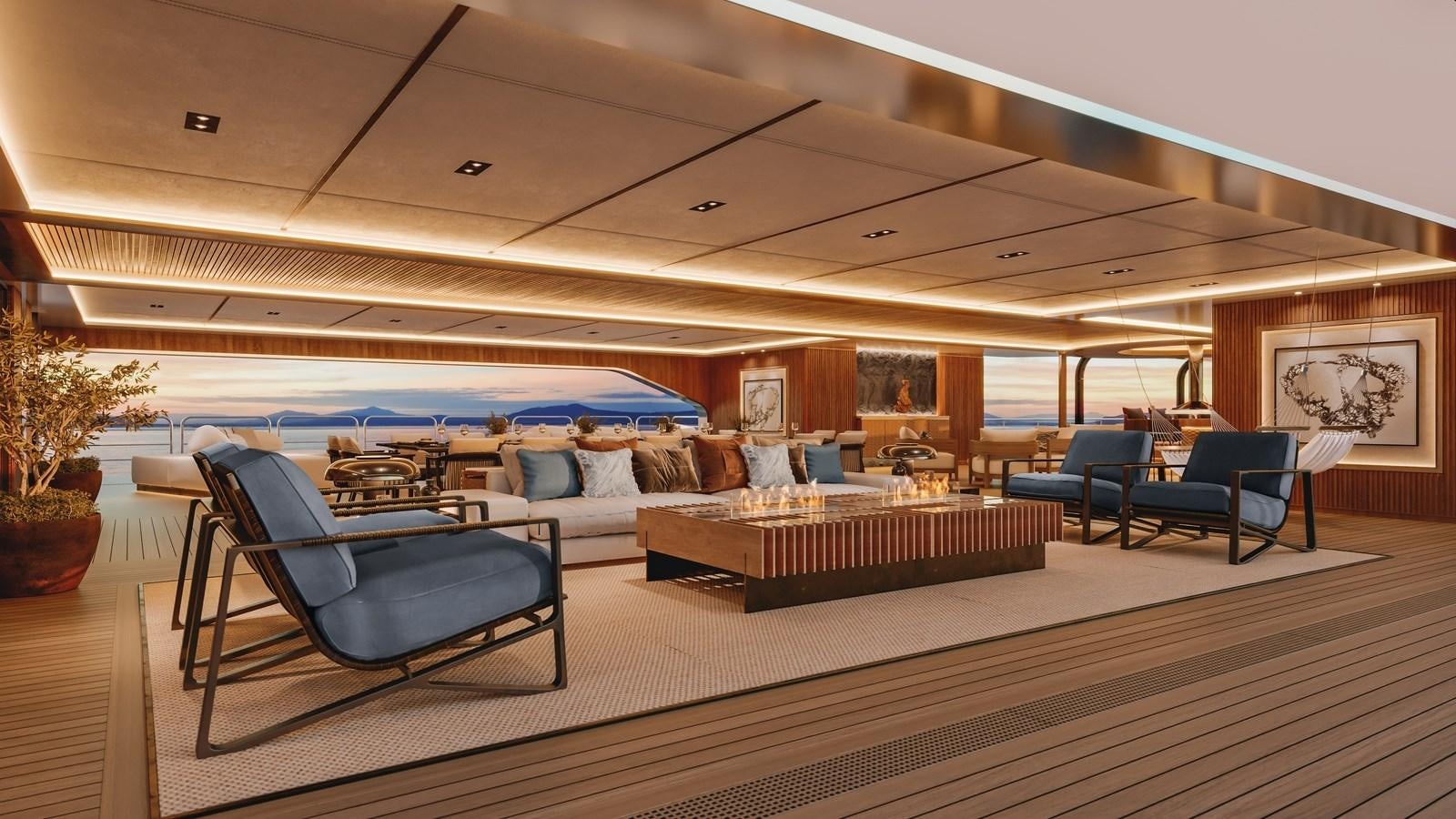 a modern looking living room aboard PROJECT RAPTOR Yacht for Sale