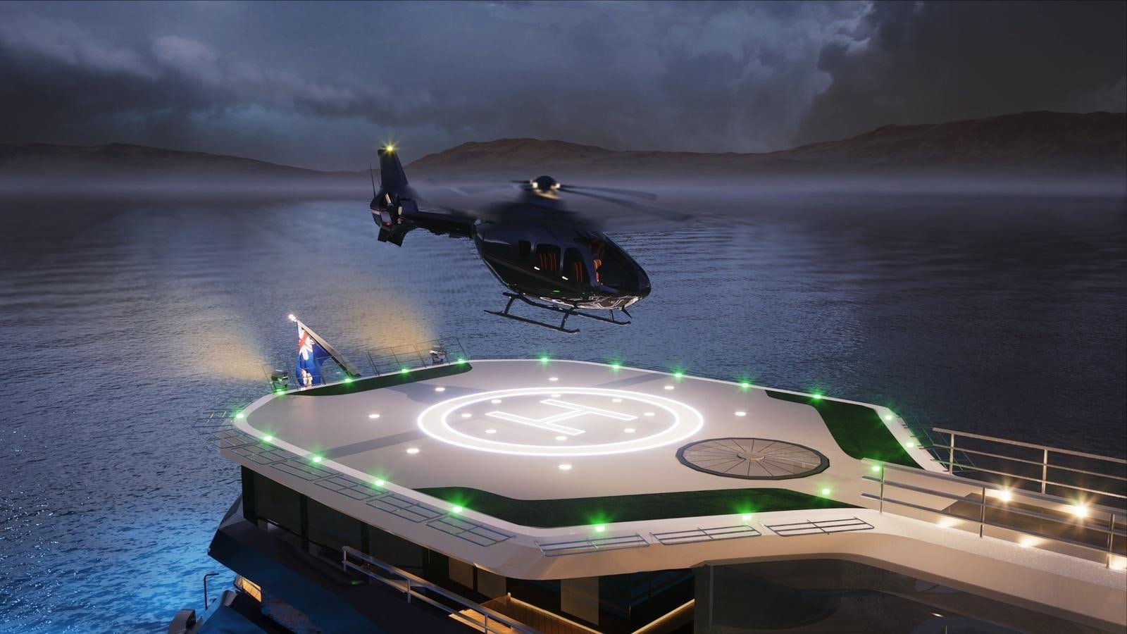 a spaceship and a space shuttle on a planet aboard PROJECT RAPTOR Yacht for Sale