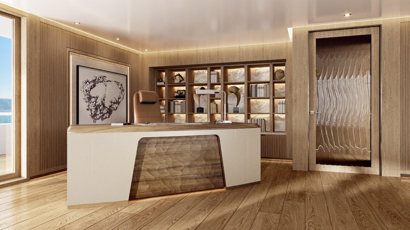 a room with a desk and a chair aboard PROJECT RAPTOR Yacht for Sale