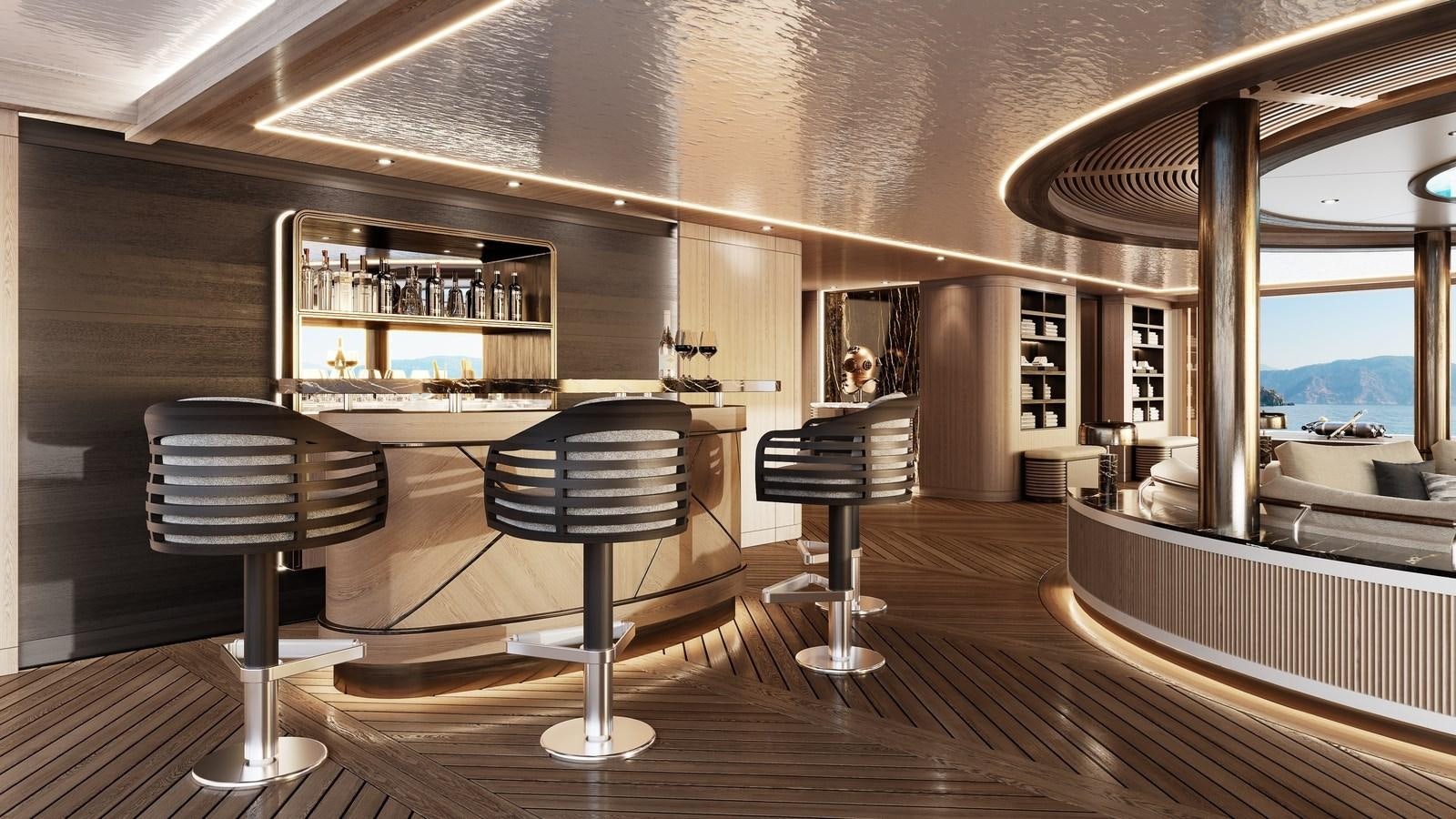 a room with a piano and a piano aboard PROJECT RAPTOR Yacht for Sale