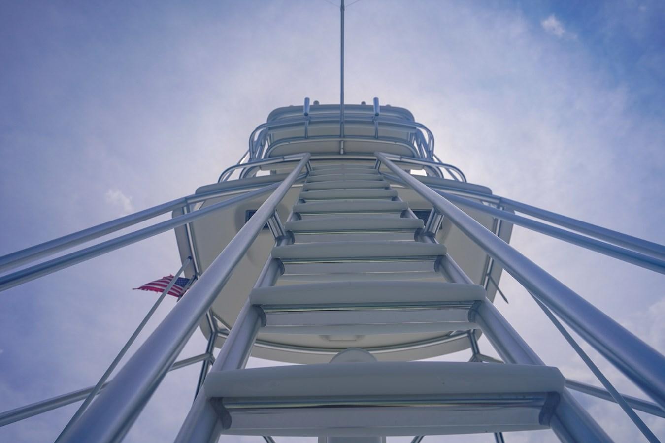 a flight of stairs leading to a flag aboard BENEDETTA Yacht for Sale