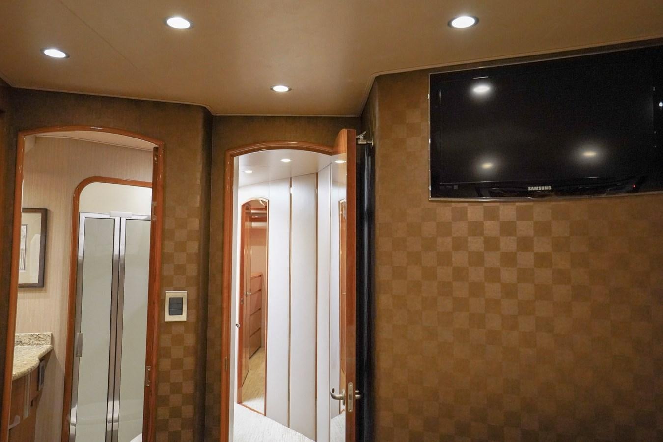a bathroom with a large mirror aboard BENEDETTA Yacht for Sale