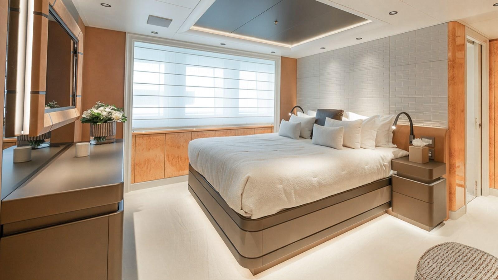 a bed in a room aboard AELIA Yacht for Sale