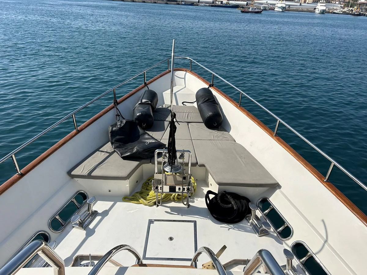 a boat with a large propeller aboard WHISPER Yacht for Sale