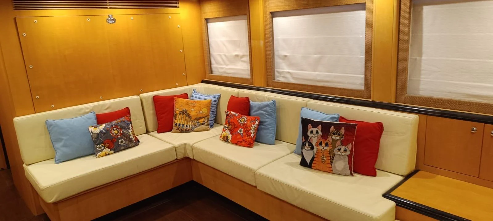 a bed with pillows on it aboard WHISPER Yacht for Sale