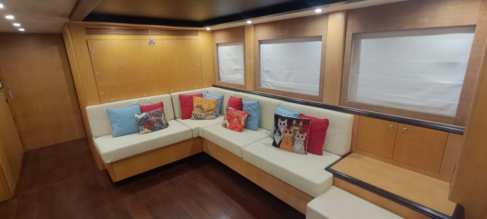 a bed in a room aboard WHISPER Yacht for Sale