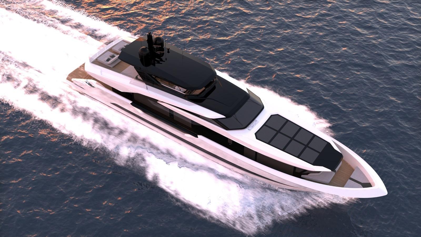 a white and black car on a road aboard TRIBALE 120 GRAN TURISMO Yacht for Sale