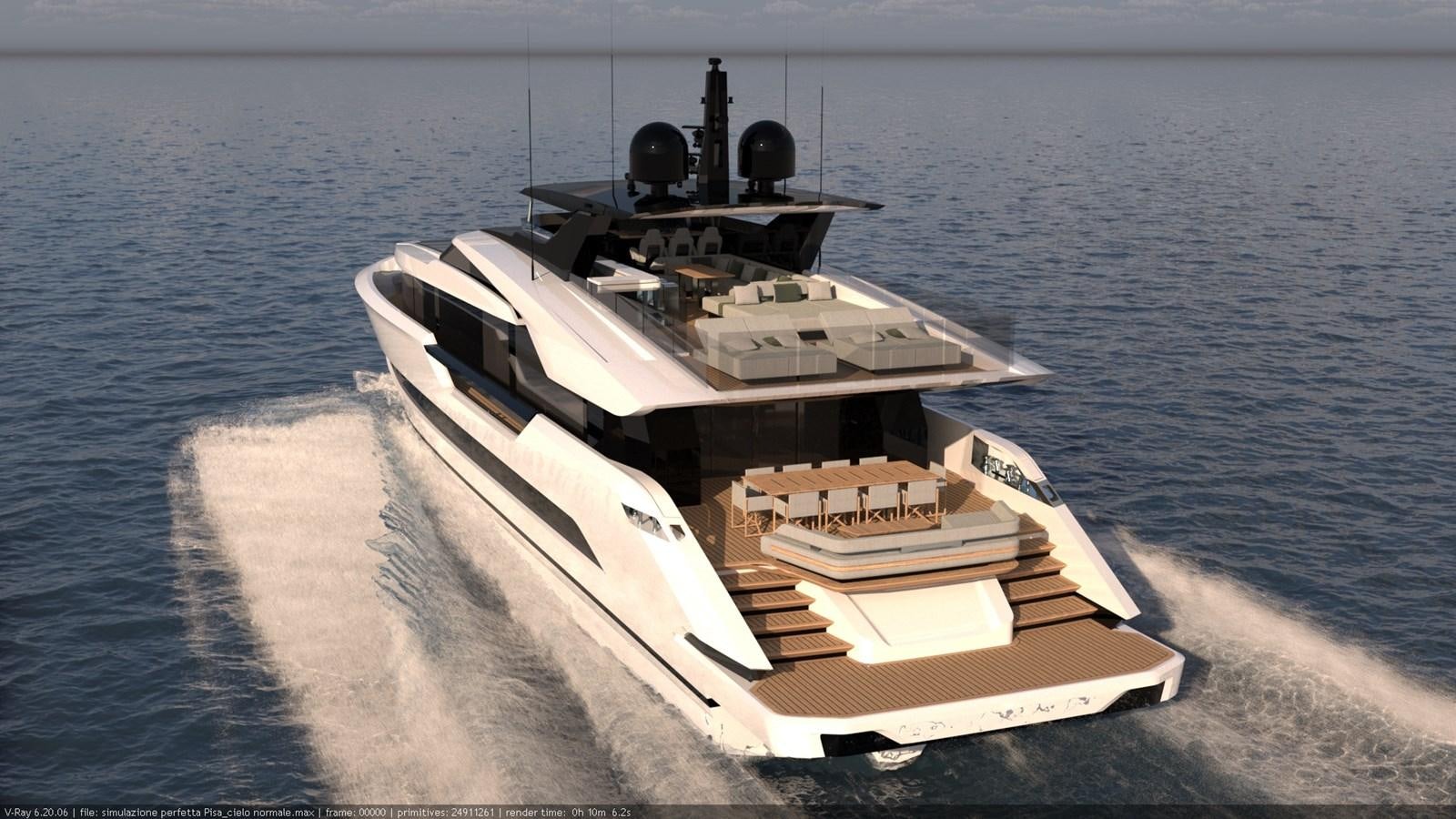 a large military ship on the water aboard TRIBALE 120 GRAN TURISMO Yacht for Sale
