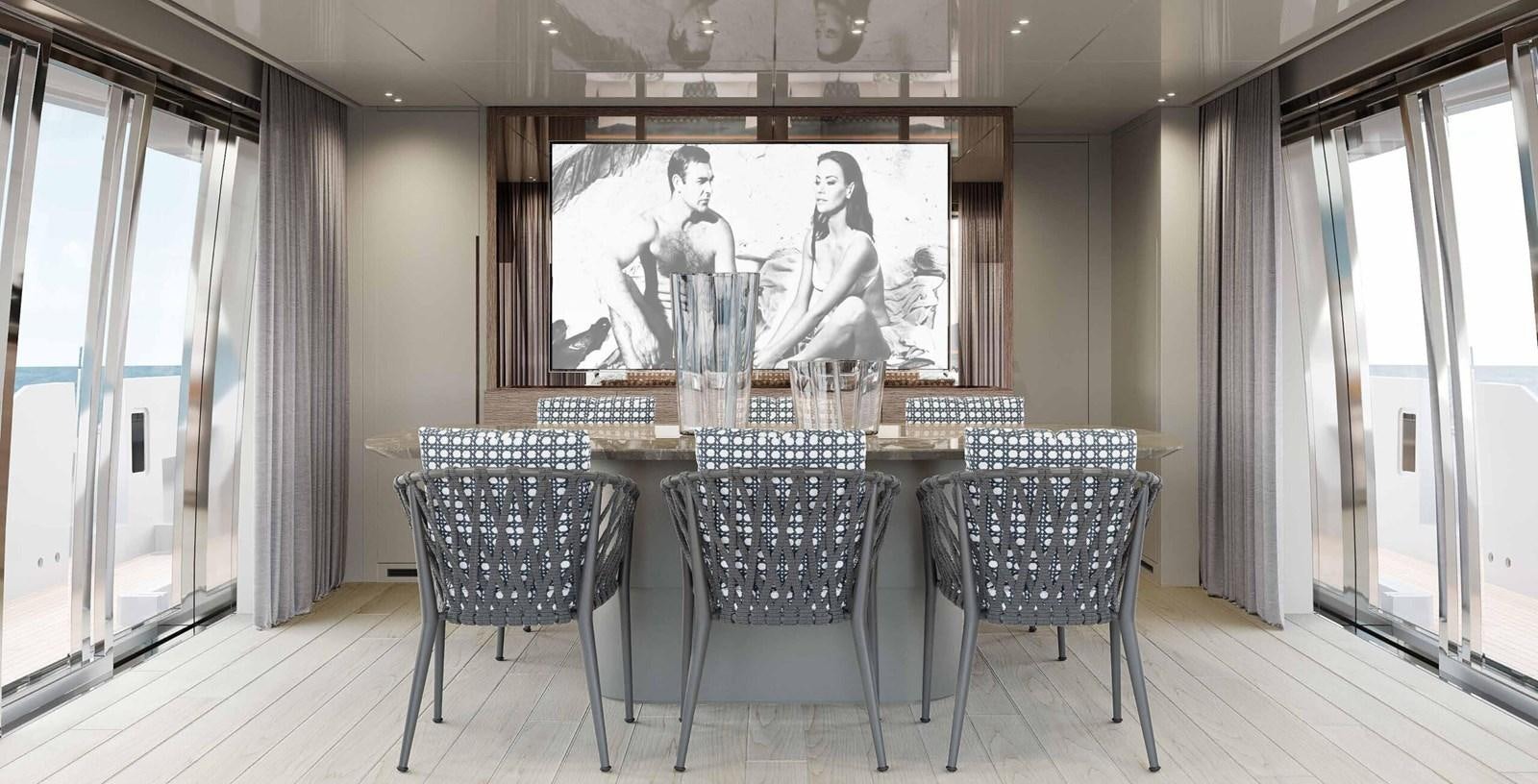 a room with chairs and a table aboard 2023 SANLORENZO SD96 #131 Yacht for Sale