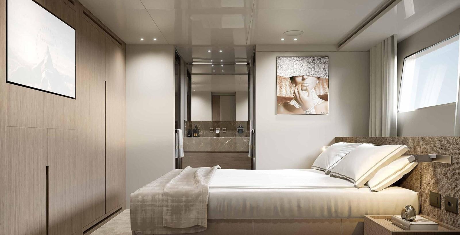 a bed in a room aboard 2023 SANLORENZO SD96 #131 Yacht for Sale