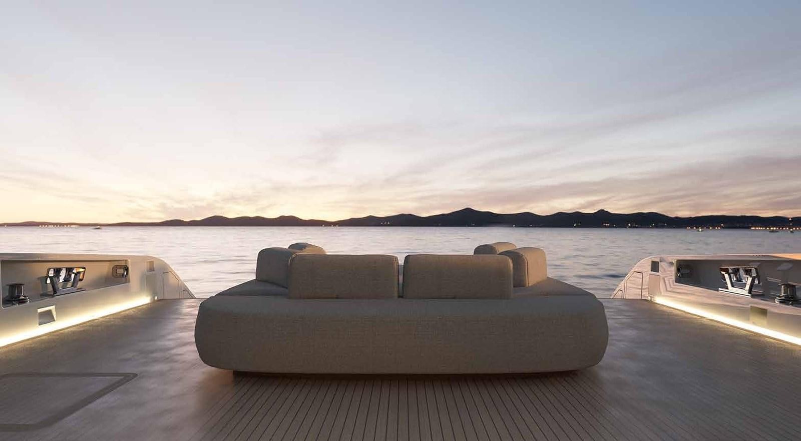 a couch on a boat aboard 2024 SANLORENZO SP92 #16 Yacht for Sale