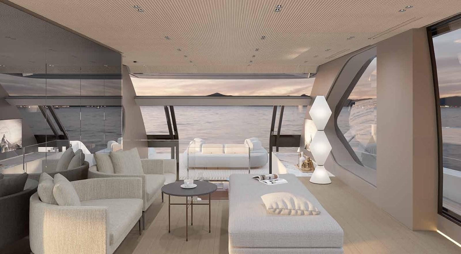 a room with a couch and a table and a window aboard 2024 SANLORENZO SP92 #16 Yacht for Sale
