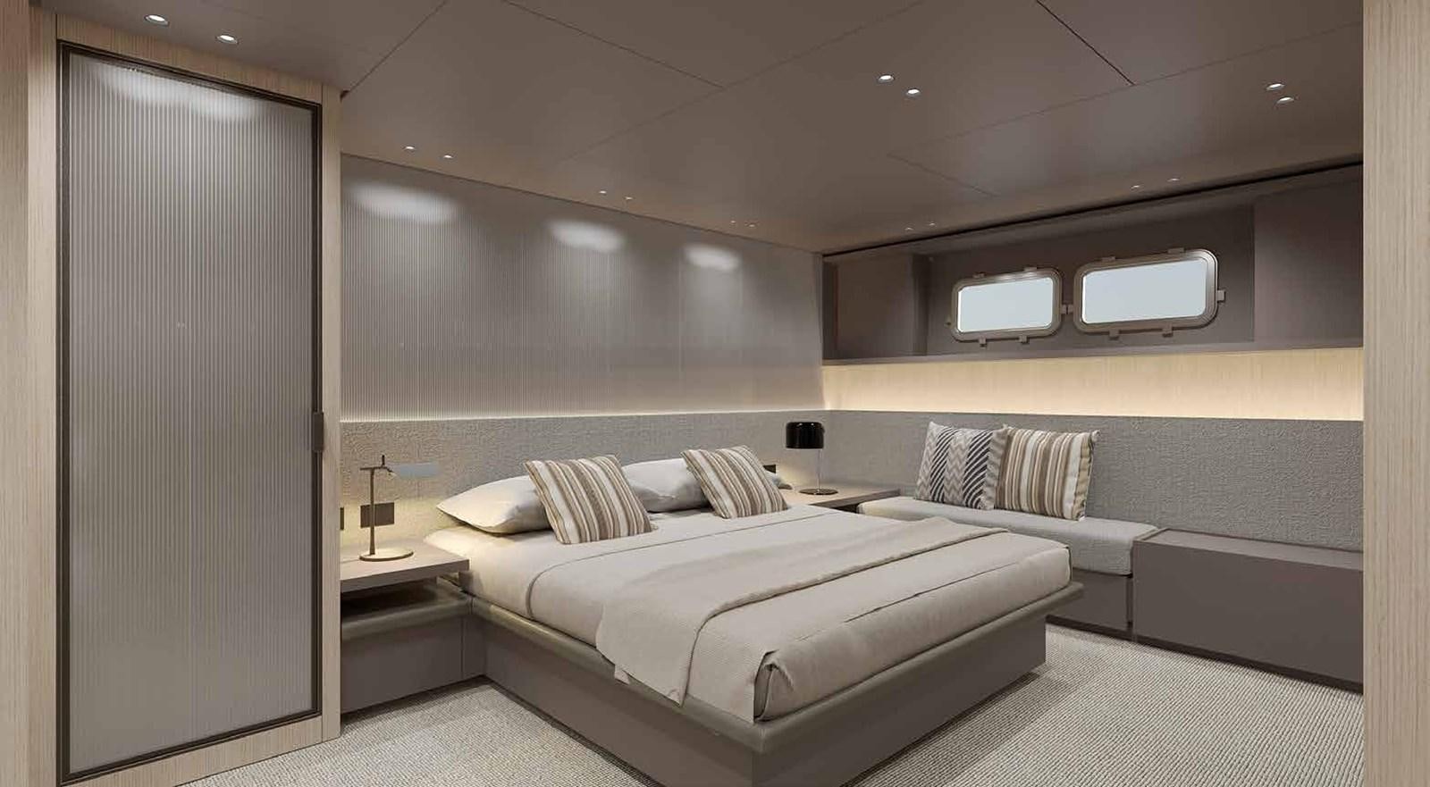 a room with two beds aboard 2024 SANLORENZO SP92 #16 Yacht for Sale
