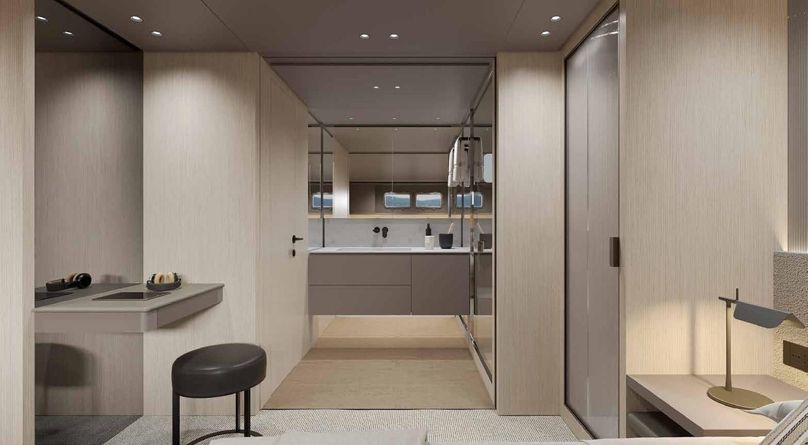 a room with a desk and a chair aboard 2024 SANLORENZO SP92 #16 Yacht for Sale