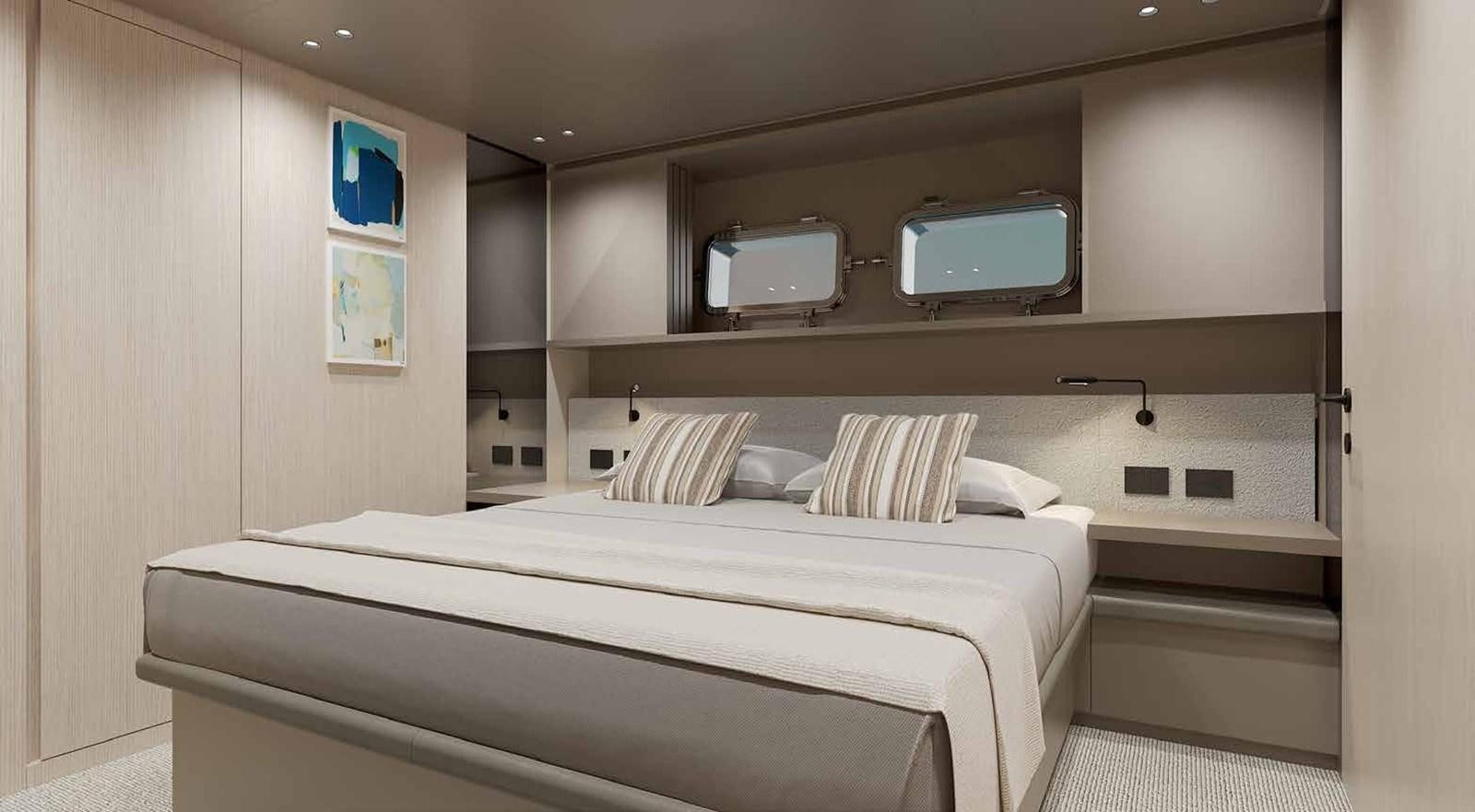 a bed in a room aboard 2024 SANLORENZO SP92 #16 Yacht for Sale