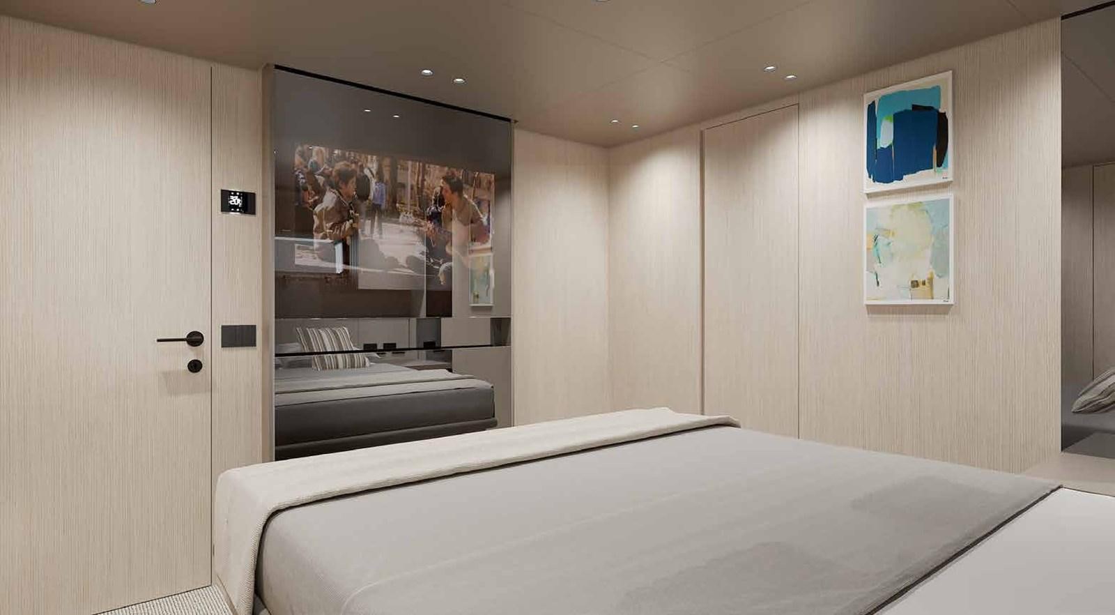 a room with a bed and a mirror aboard 2024 SANLORENZO SP92 #16 Yacht for Sale