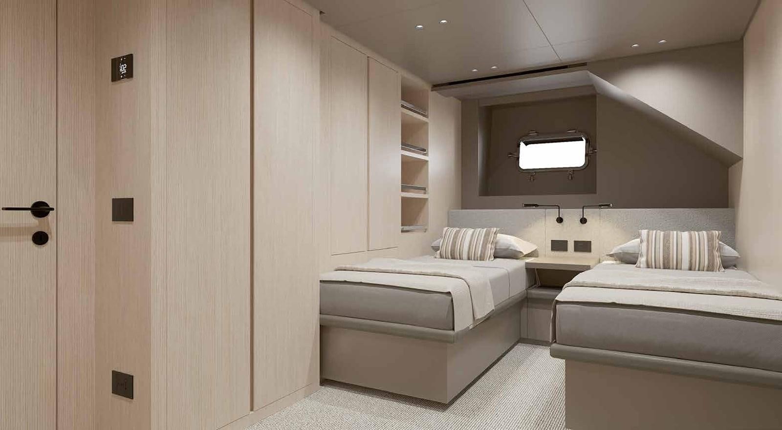 a room with two beds aboard 2024 SANLORENZO SP92 #16 Yacht for Sale