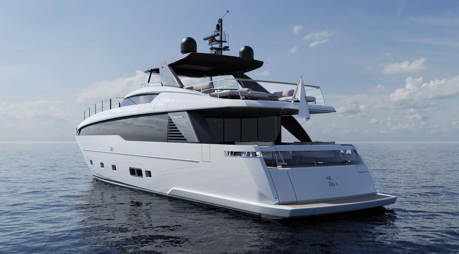 a white yacht in the water aboard ALMA BLU Yacht for Sale