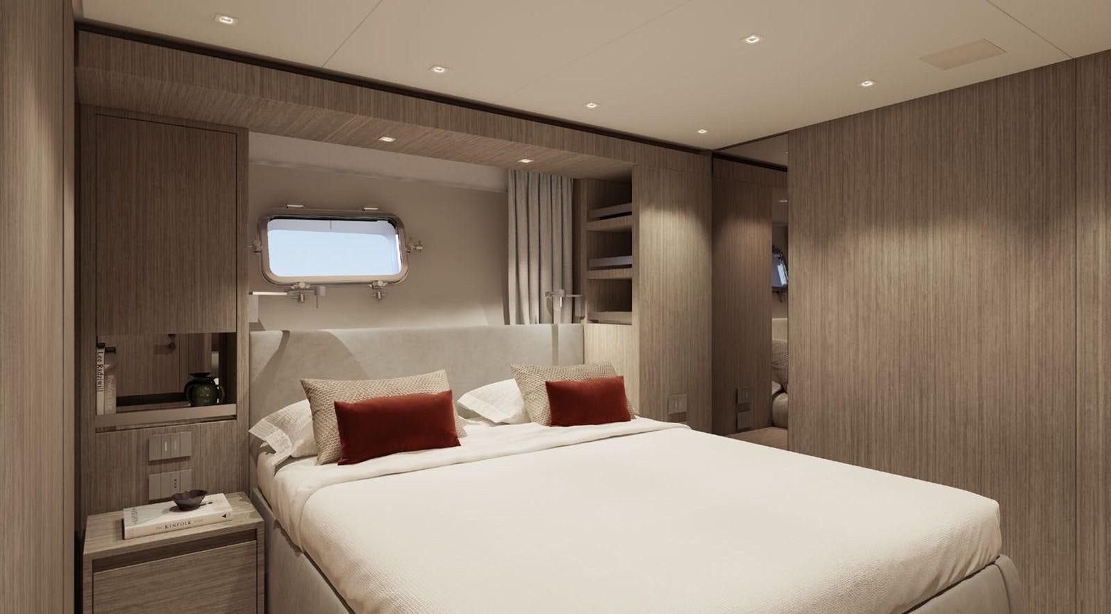 a bed in a room aboard ALMA BLU Yacht for Sale