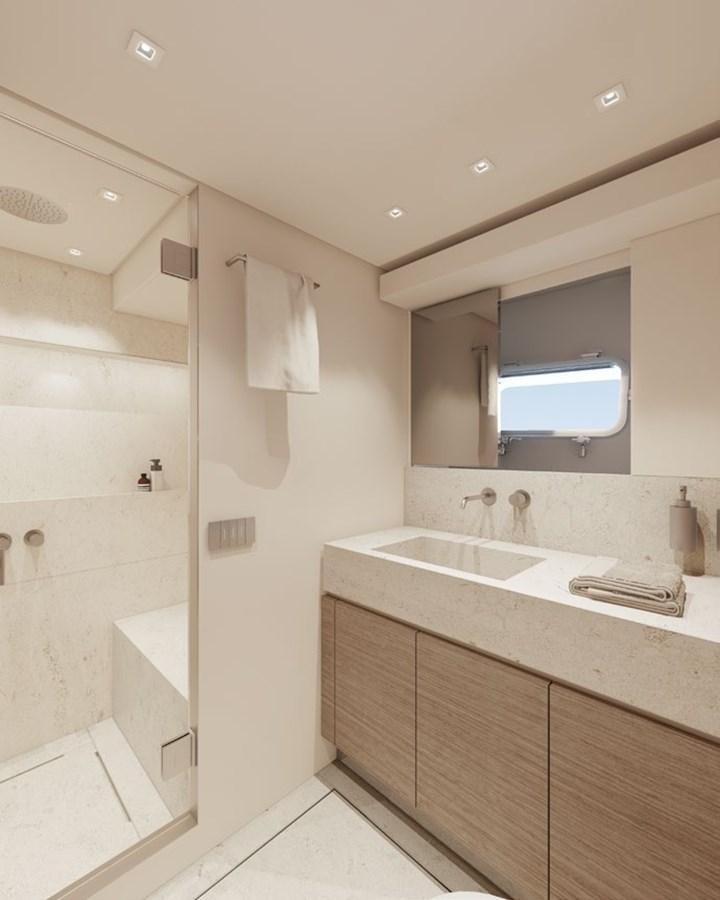 a bathroom with a sink and a mirror aboard ALMA BLU Yacht for Sale