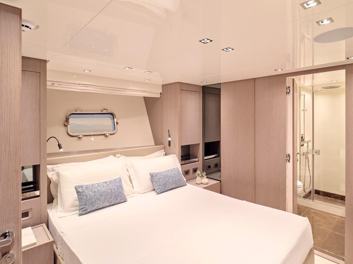 a bed in a room aboard 2022 SANLORENZO SX76 #72 Yacht for Sale