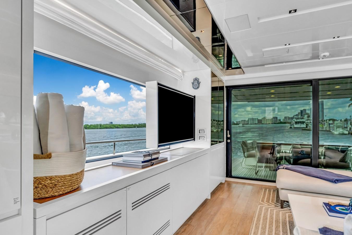 a room with a large window and a tv on the wall aboard 2018 SANLORENZO SL78 Yacht for Sale