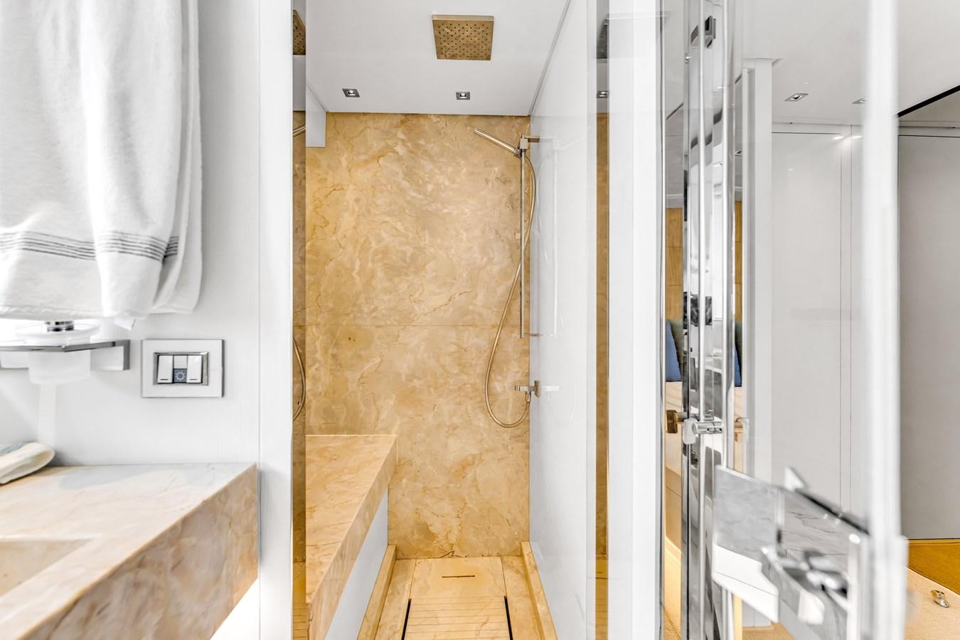 a room with a wall and a door with a white towel on it aboard 2018 SANLORENZO SL78 Yacht for Sale