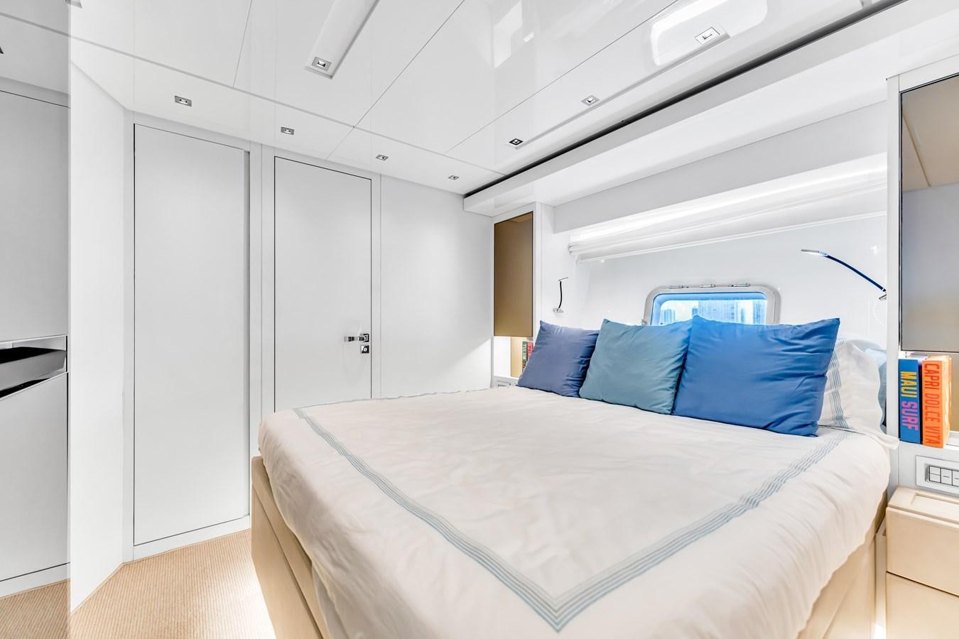 a bed in a room aboard 2018 SANLORENZO SL78 Yacht for Sale