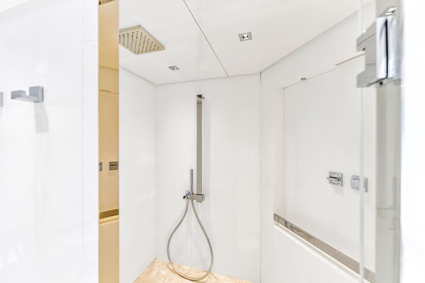 a room with a shower and a sink aboard 2018 SANLORENZO SL78 Yacht for Sale