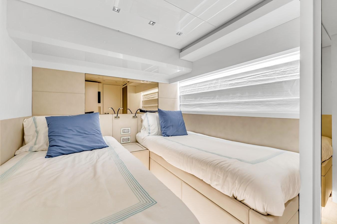 a room with two beds aboard 2018 SANLORENZO SL78 Yacht for Sale