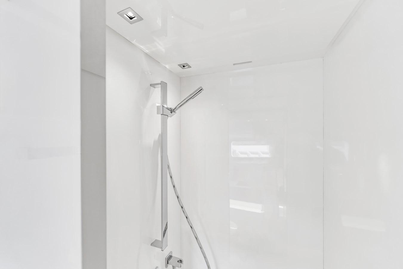 a shower unit with a glass door aboard 2018 SANLORENZO SL78 Yacht for Sale