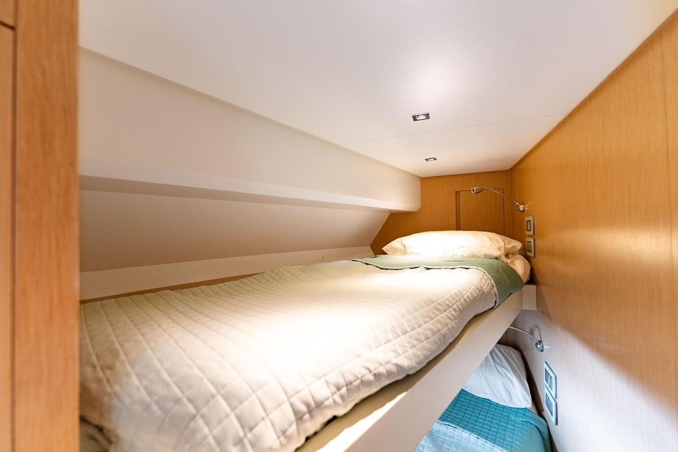 a bed with a white sheet aboard 2018 SANLORENZO SL78 Yacht for Sale