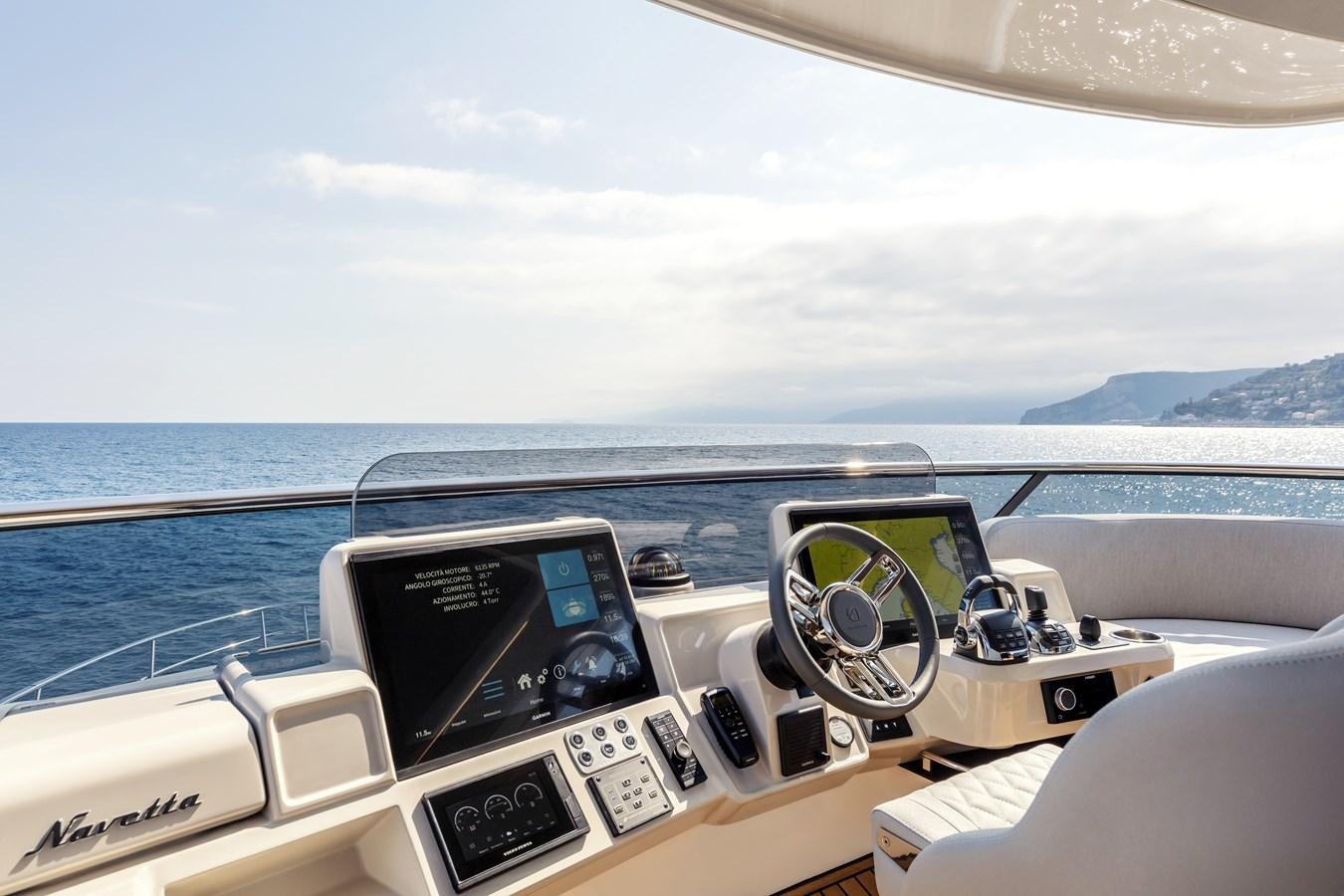 a boat with a view of the ocean and land below aboard 2025 ABSOLUTE NAVERTTA 68 Yacht for Sale