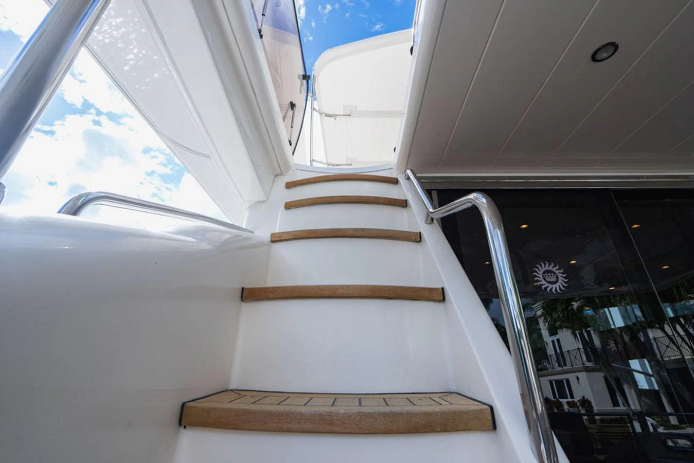 a staircase with a railing aboard EMPIRE SUN Yacht for Sale