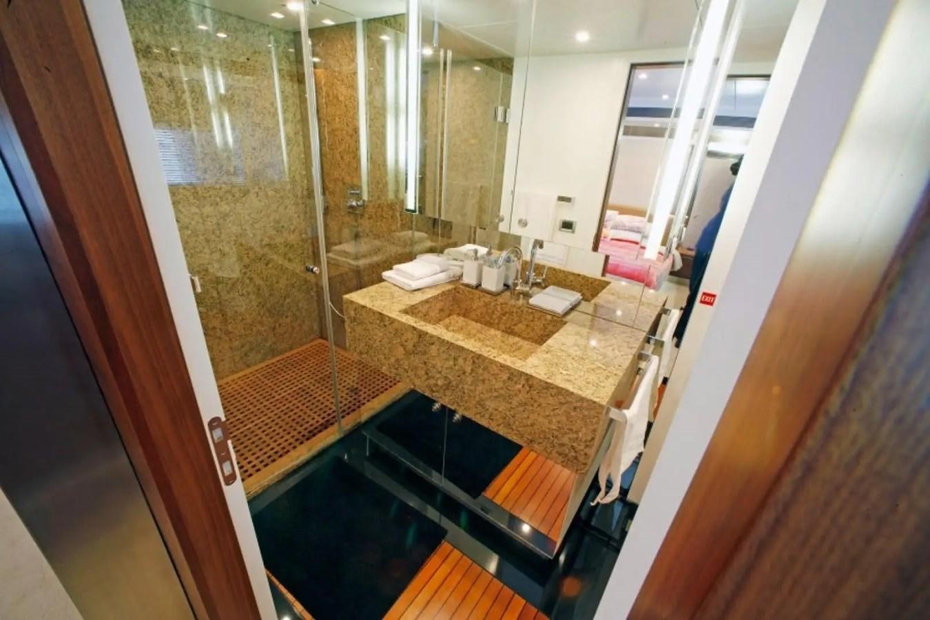 a bathroom with a large mirror aboard DELETE MR MOUSE Yacht for Sale