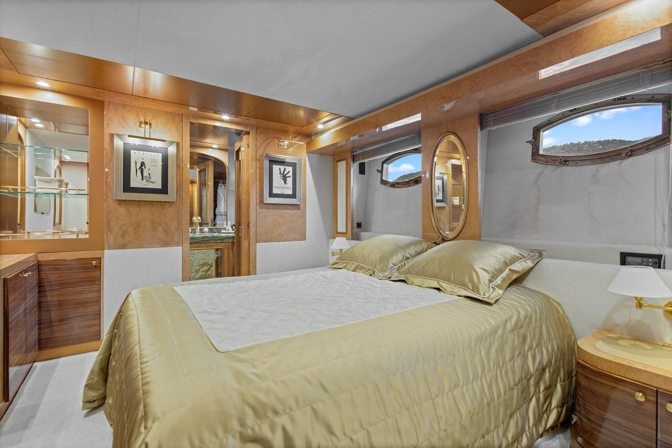 a large bedroom with a large bed aboard DEBRA ONE Yacht for Sale