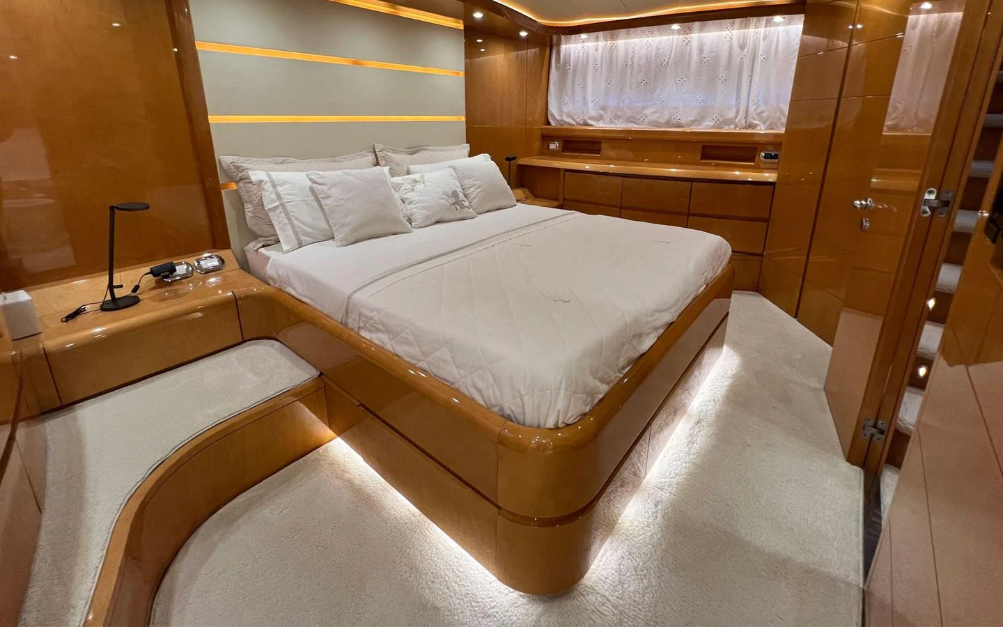 a bed in a room aboard WILLFUL Yacht for Sale