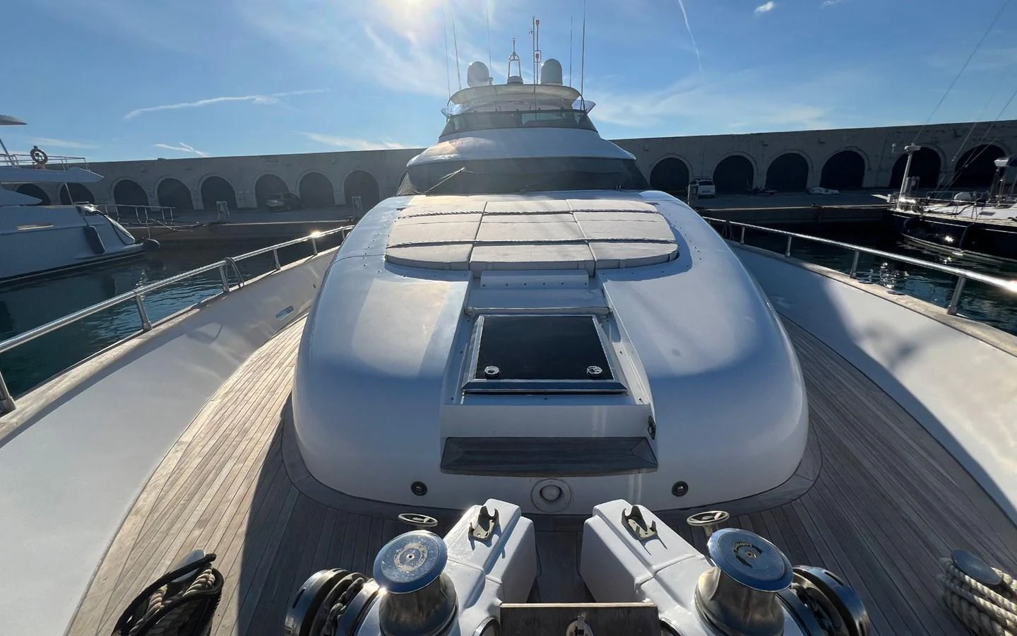 a large cruise ship docked aboard WILLFUL Yacht for Sale