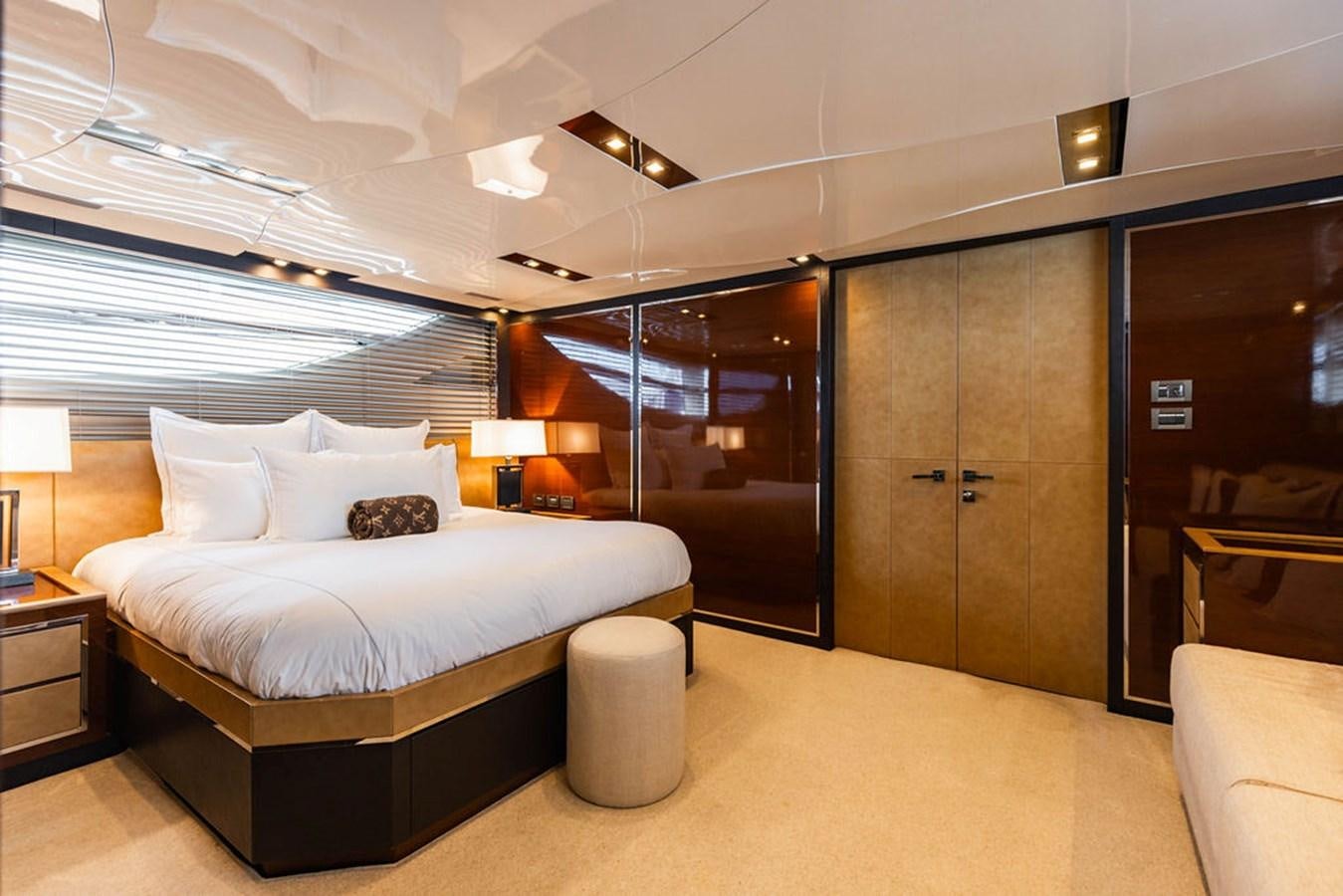 a large bed in a room aboard KNOT GUILTY Yacht for Sale