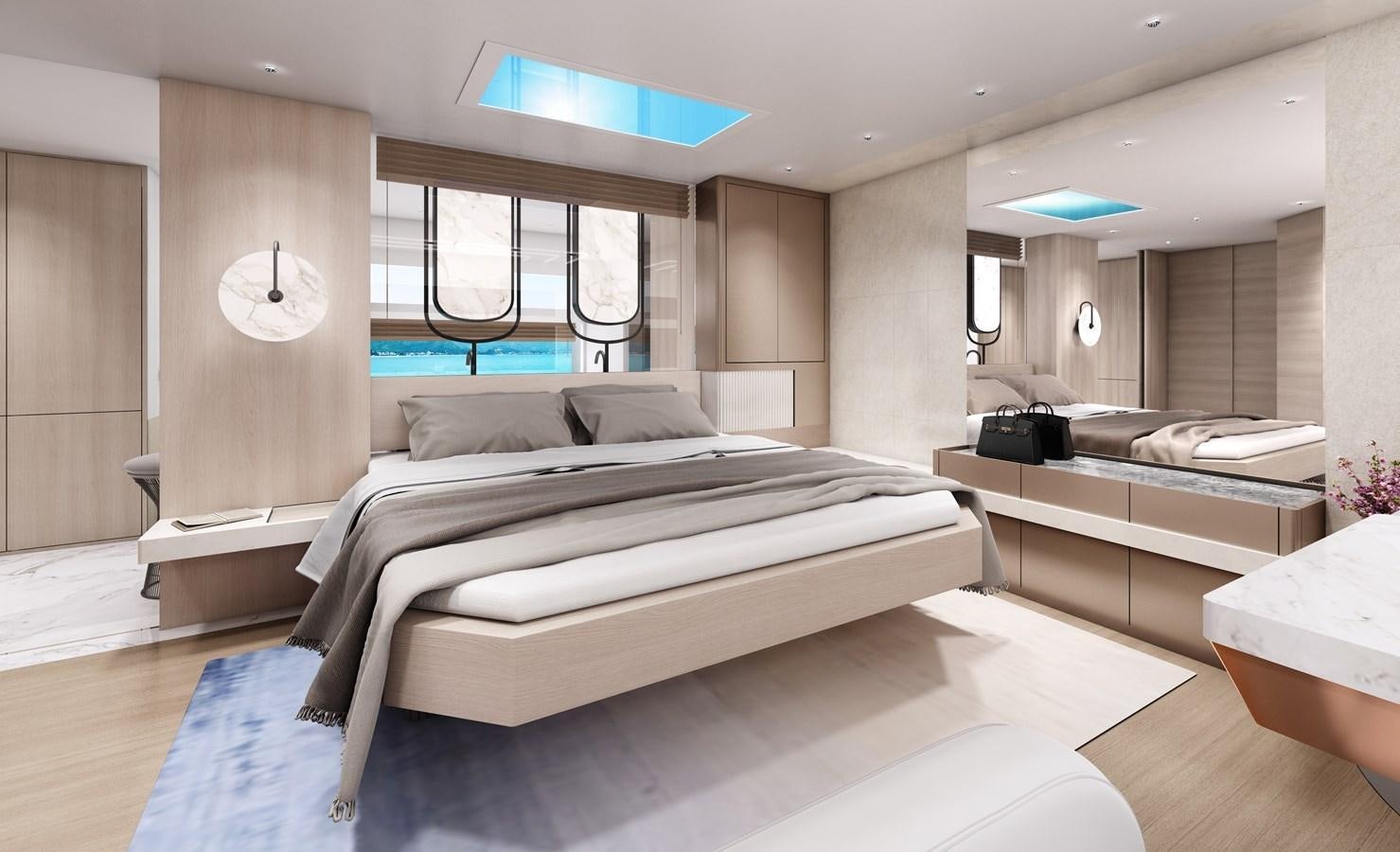 a room with a bed and a window aboard L88 Yacht for Sale