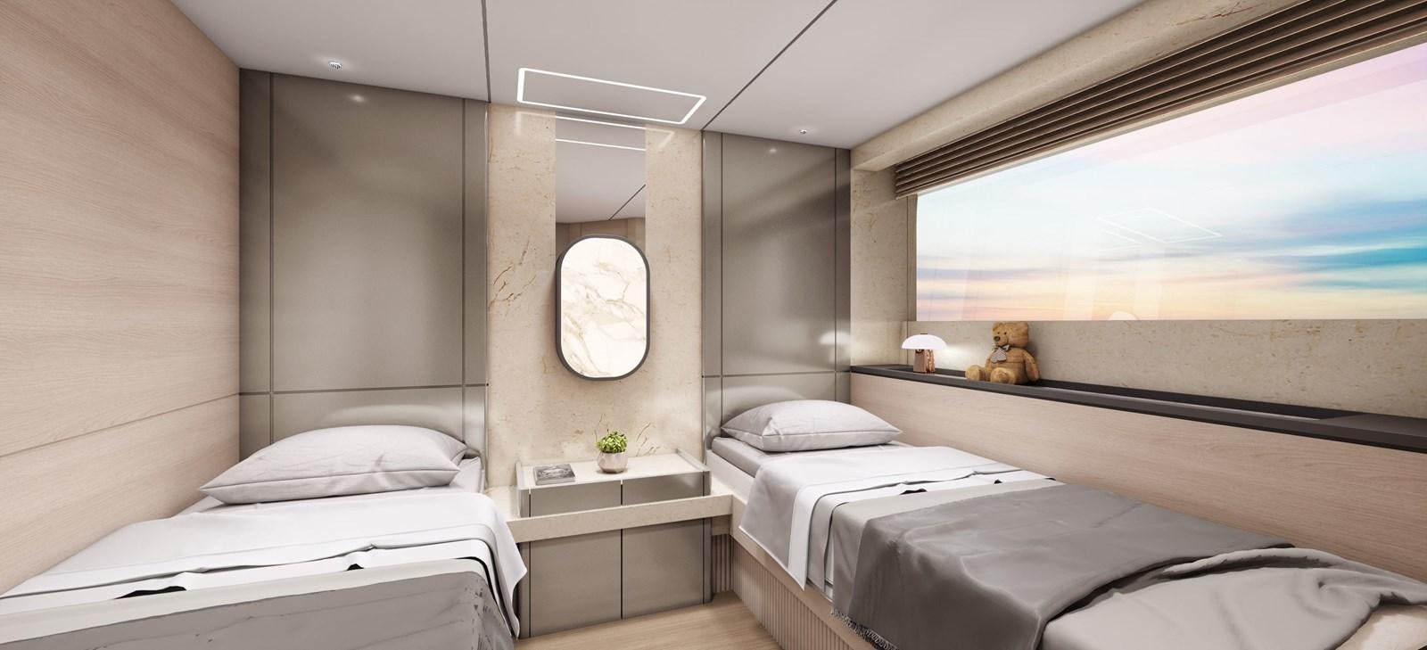 a room with beds and a window aboard L88 Yacht for Sale