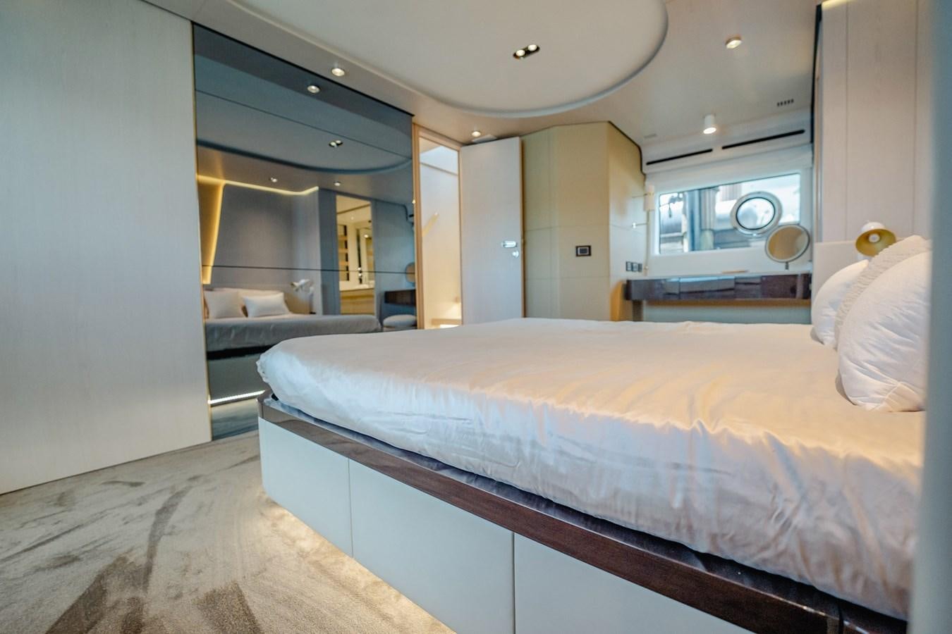 a bed in a room aboard TRANSCENDENCE Yacht for Sale