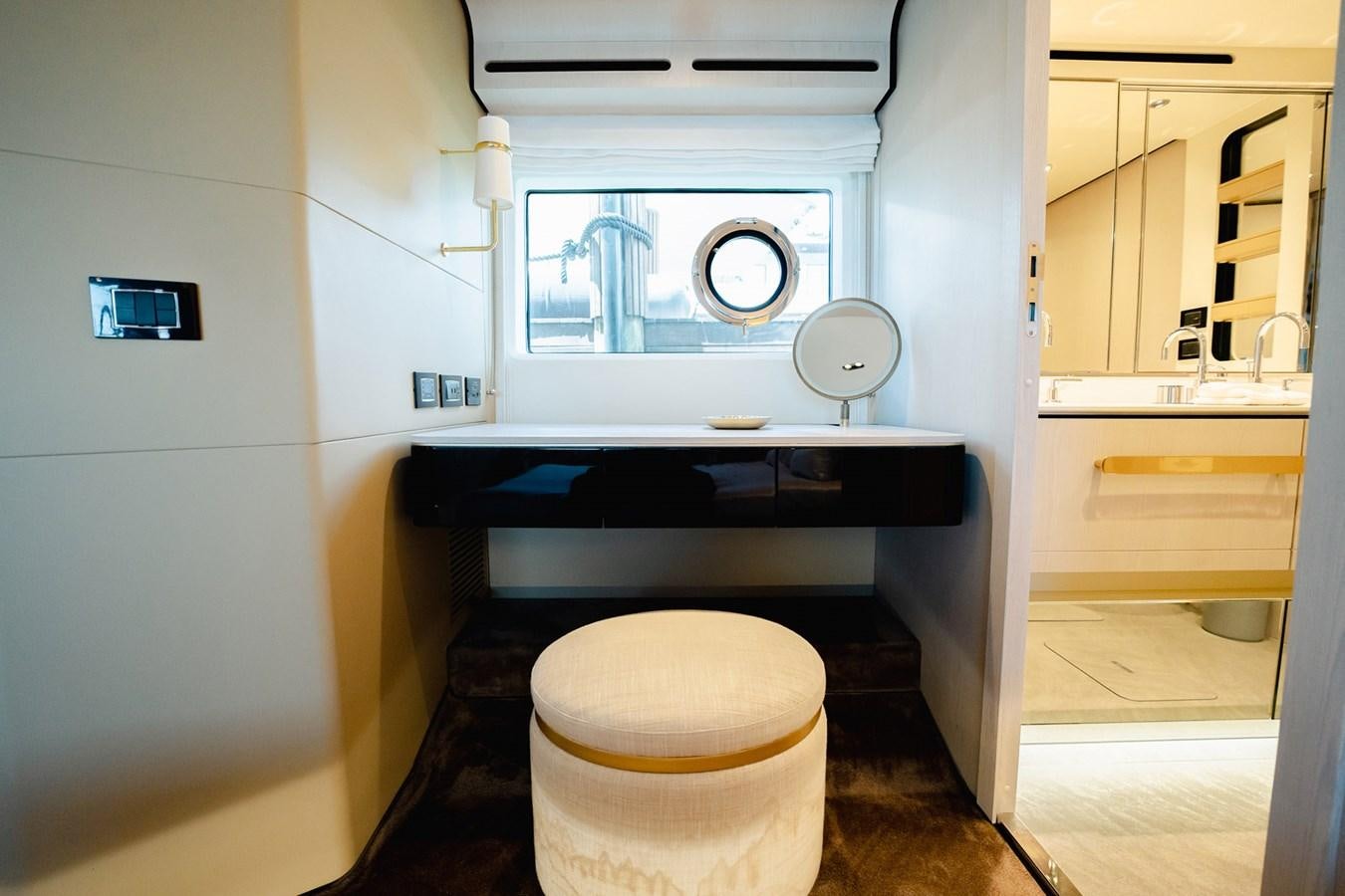 a toilet in a bathroom aboard TRANSCENDENCE Yacht for Sale