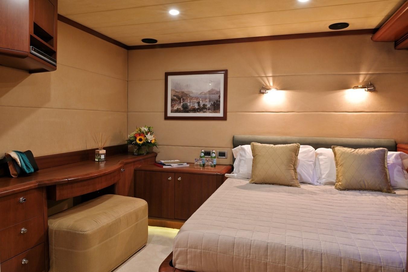 a bed with white sheets aboard CLARITY Yacht for Sale